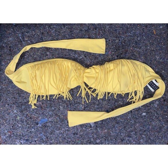 Vintage Y2K Guess Brand Yellow Fringe Bandeau Bikini Top Swim - S - Picture 2 of 2